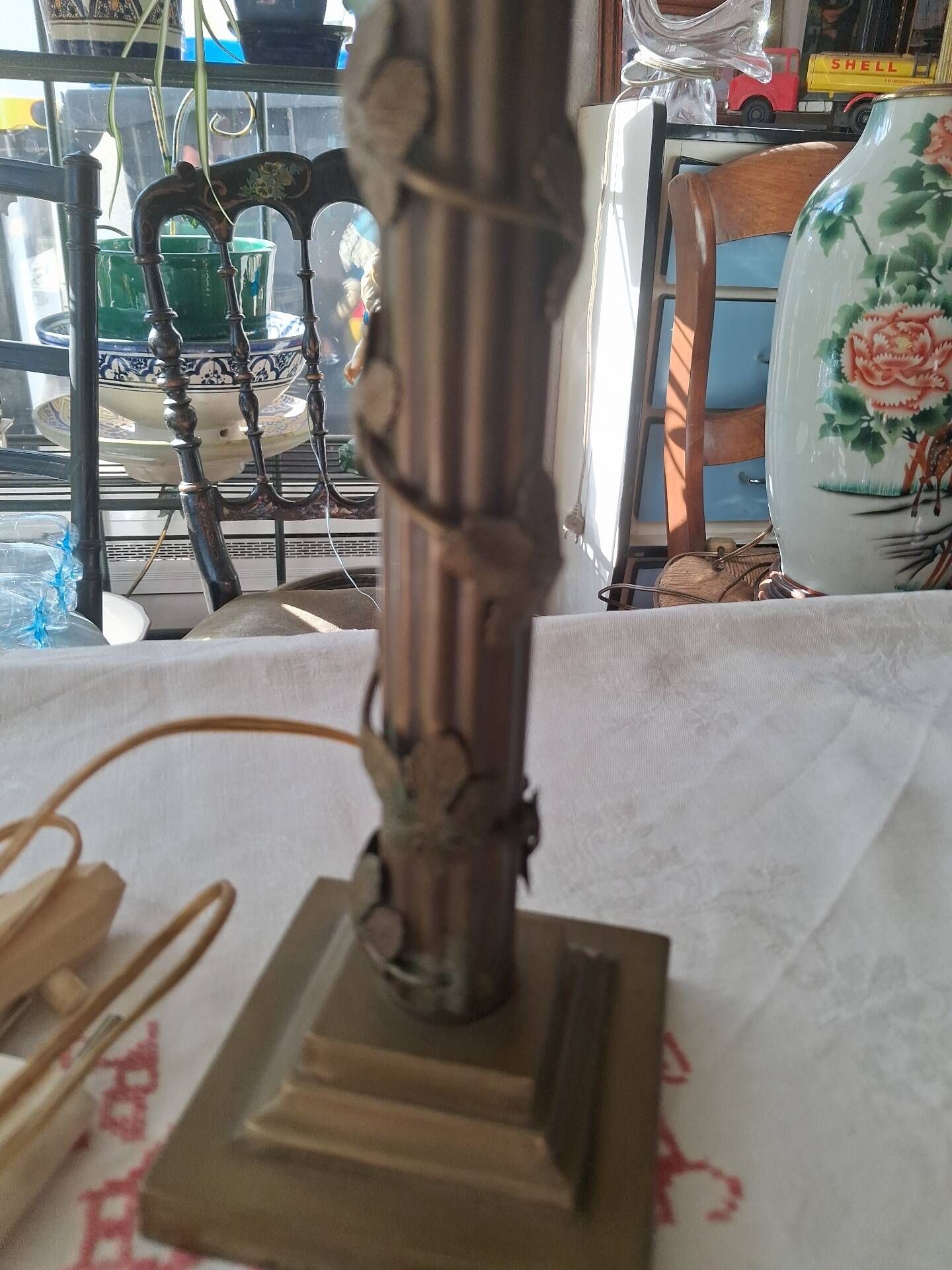 Mushroom lamp in glass paste and bronze Art Nouveau
