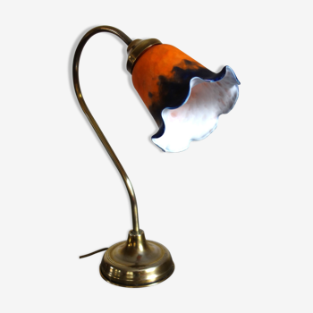 Art deco brass swan neck lamp by Delmas, 1970