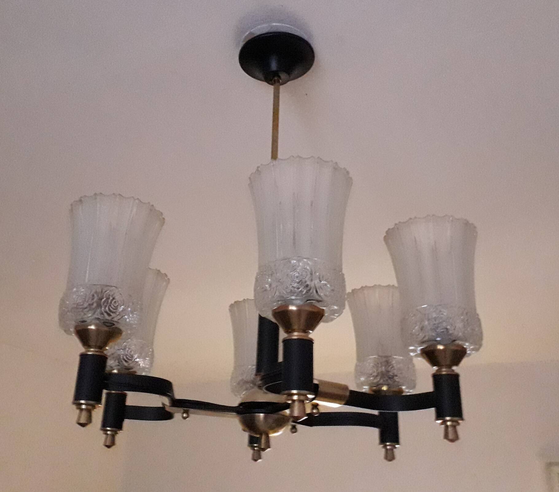 Chandelier with 6 lights from the 1950s/60s.
