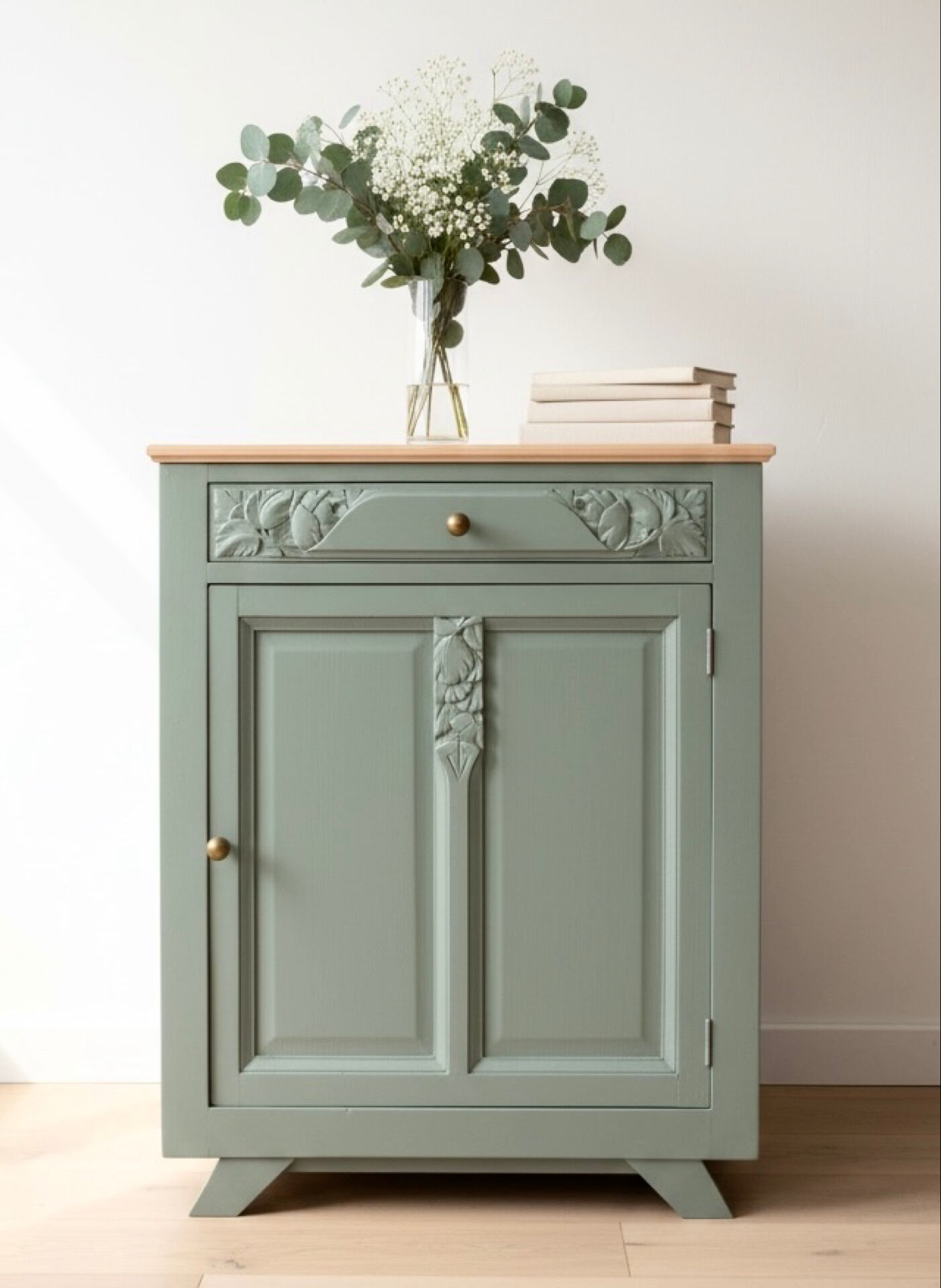 Confiturier Art déco rénové – vert sauge et bois