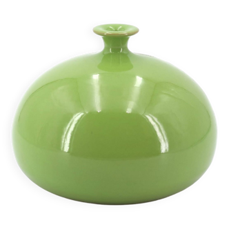Ball bottle vase by Paul Badié, La Brague pottery in green ceramic