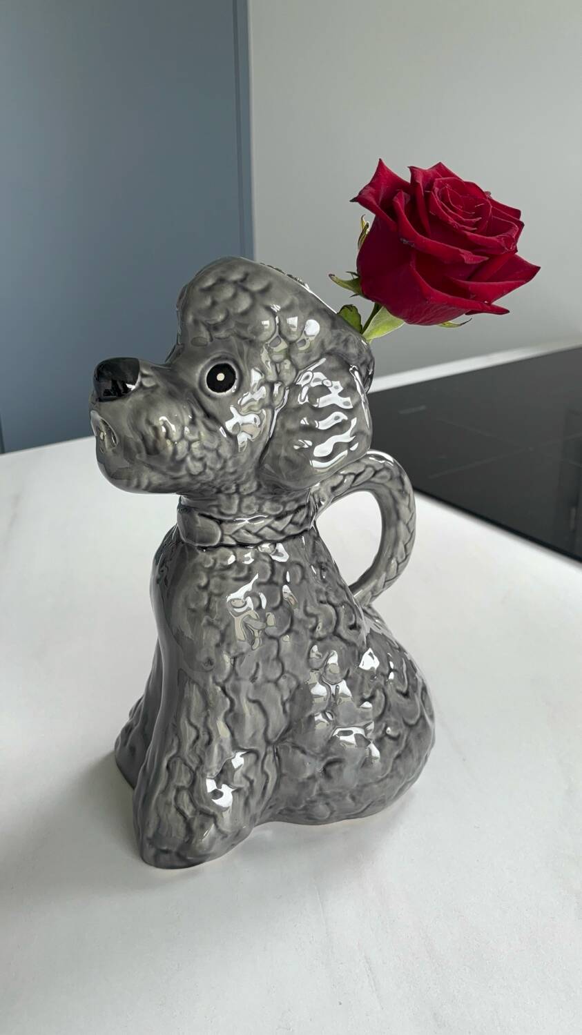 Vintage grey poodle-shaped pitcher – Zoomorphic ceramic carafe