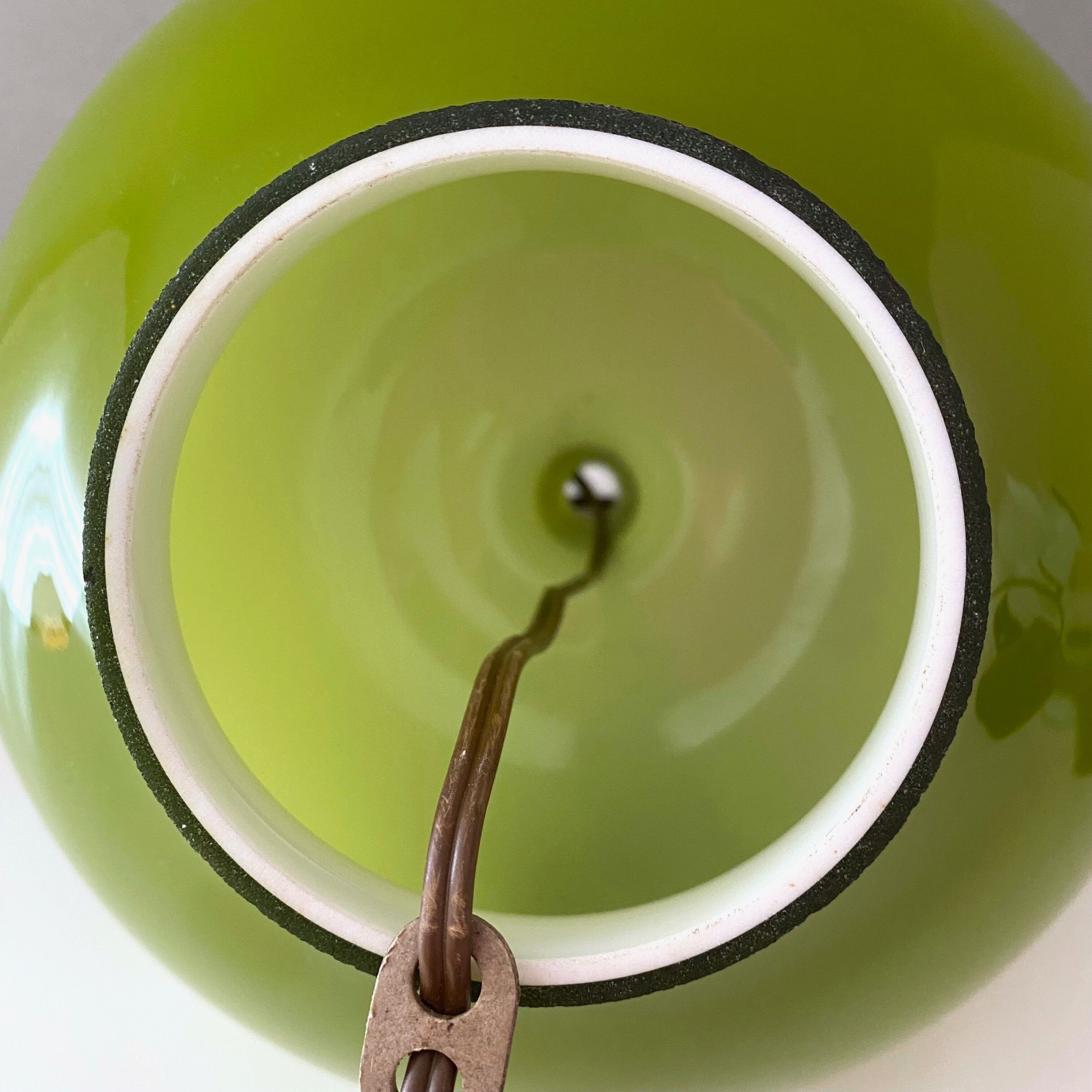 Vintage lamp, green opal glass hanging lamp, mid century interior, scandinavian design, 60's 70's