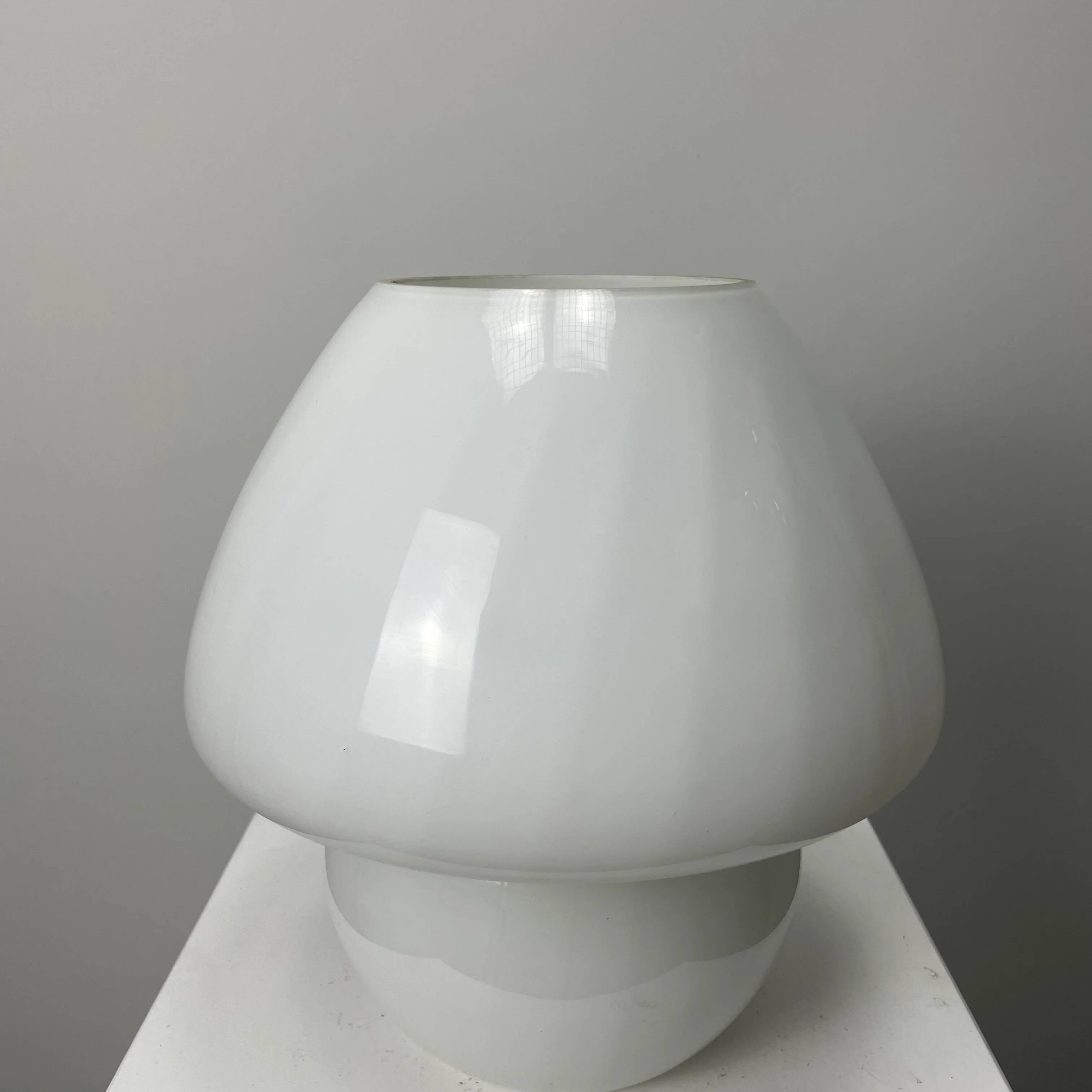 1970s white glass mushroom table lamp