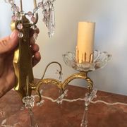 Pair of glass wall sconces with crystal drops