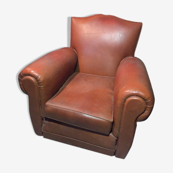 Fauteuil club moustache en cuir marron