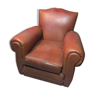 Fauteuil club moustache en cuir marron