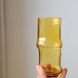 4 verres à orangeade vintage en verre jaune en forme de bambou