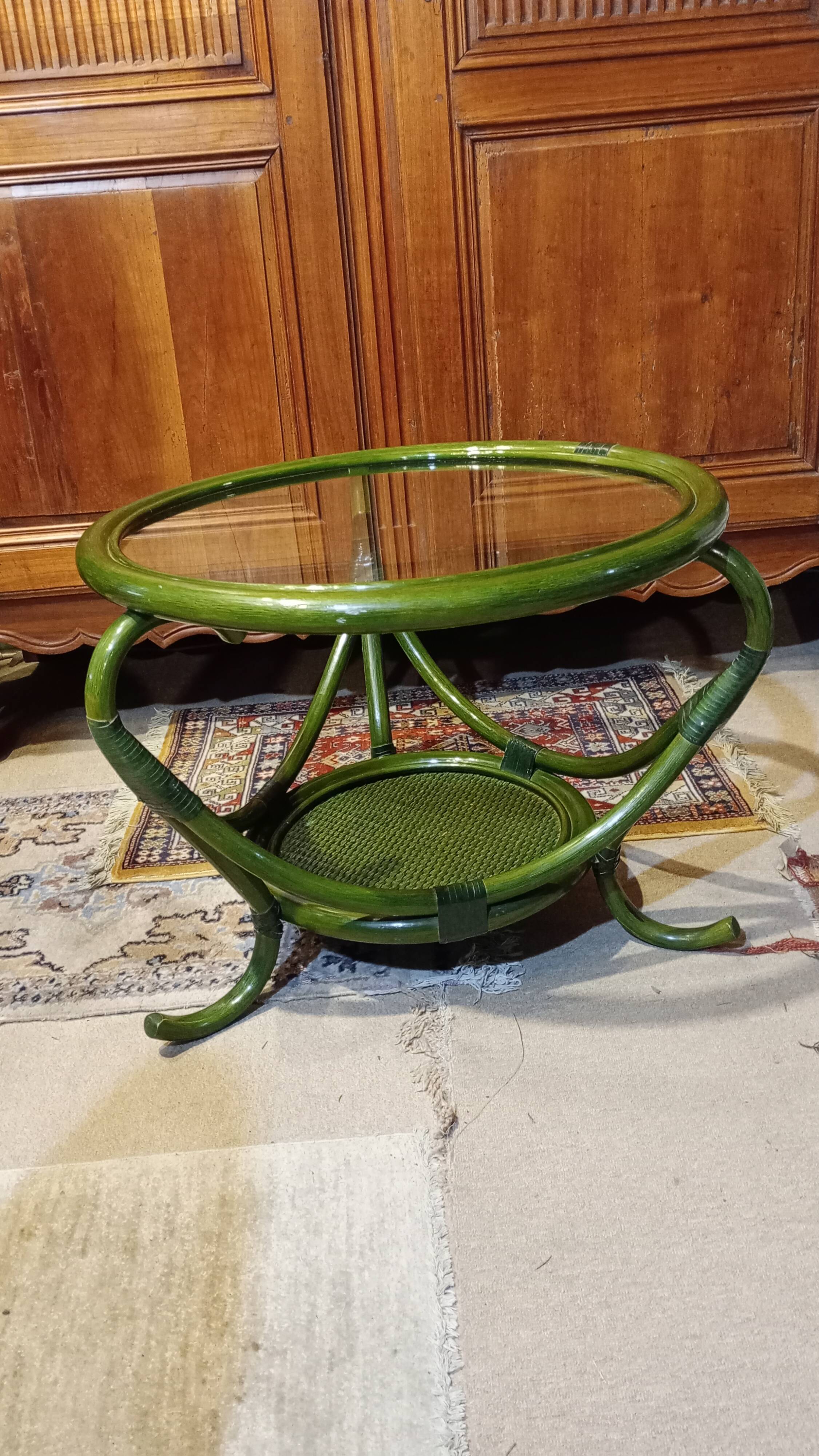 Table basse rotin plateau de verre