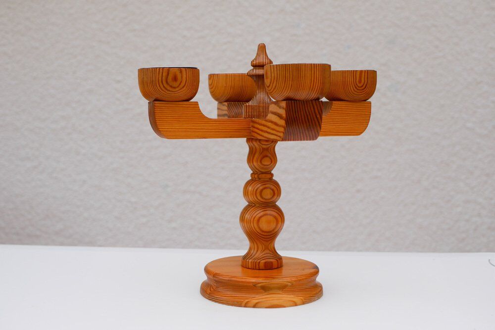 Rustic wooden candleholder by Jan Johnsson for Smålandsslöjd, Sweden, 1975