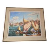 St Tropez port scene by Lucien Xim