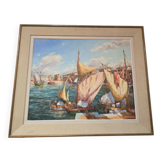 St Tropez port scene by Lucien Xim