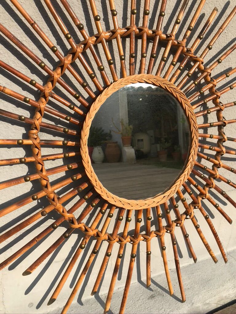 Miroir soleil rotin flammé 79cm
