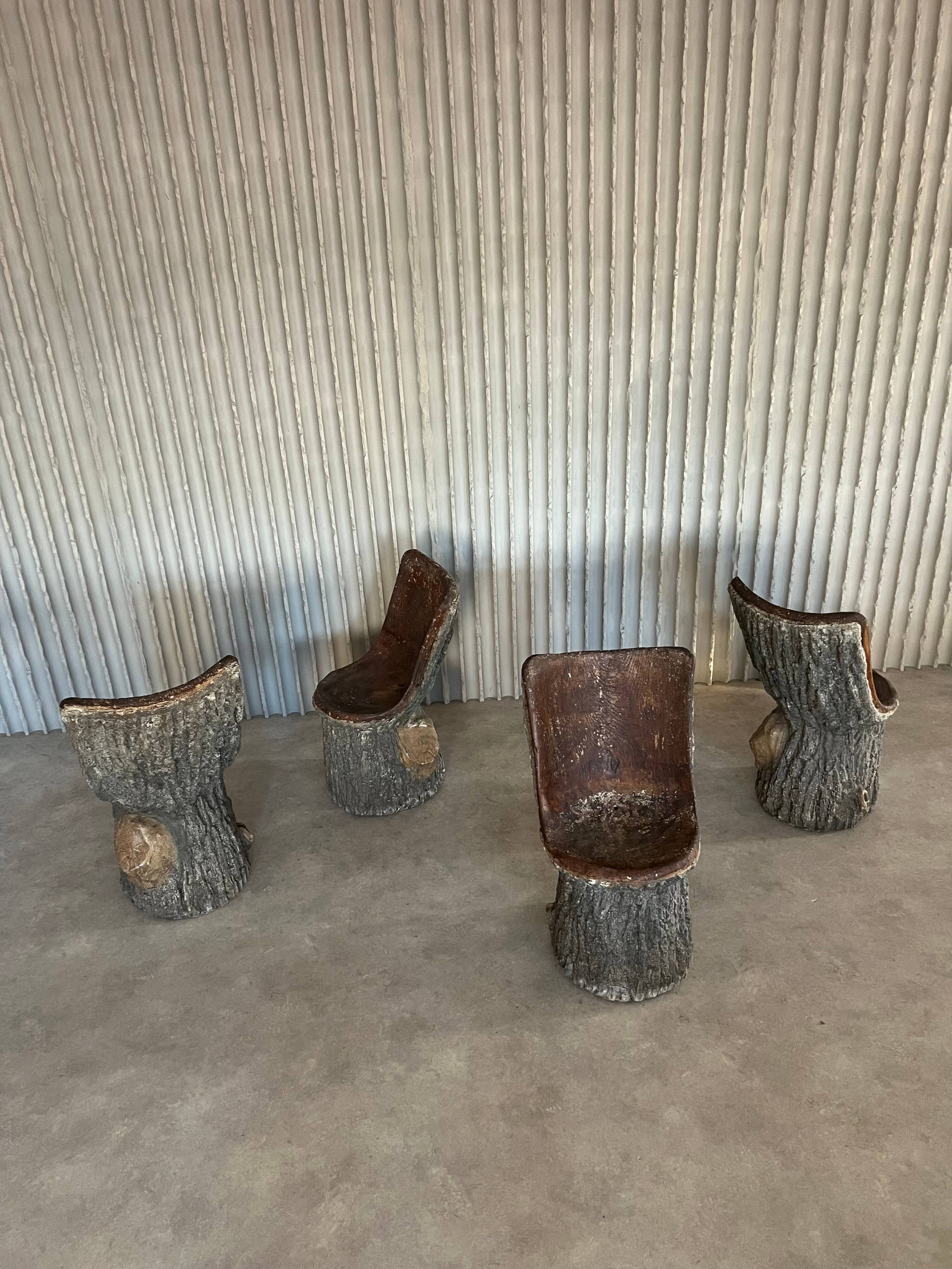 Italian faux bois concrete garden chairs