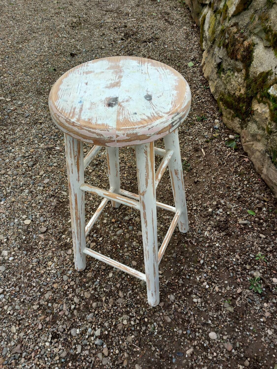 High stool in recycled style wood