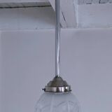 art deco pendant light with molded glass and chrome-plated metal frame