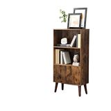 Mid-Century Modern Bookcase with Doors and Storage Cabinet, Rustic Brown