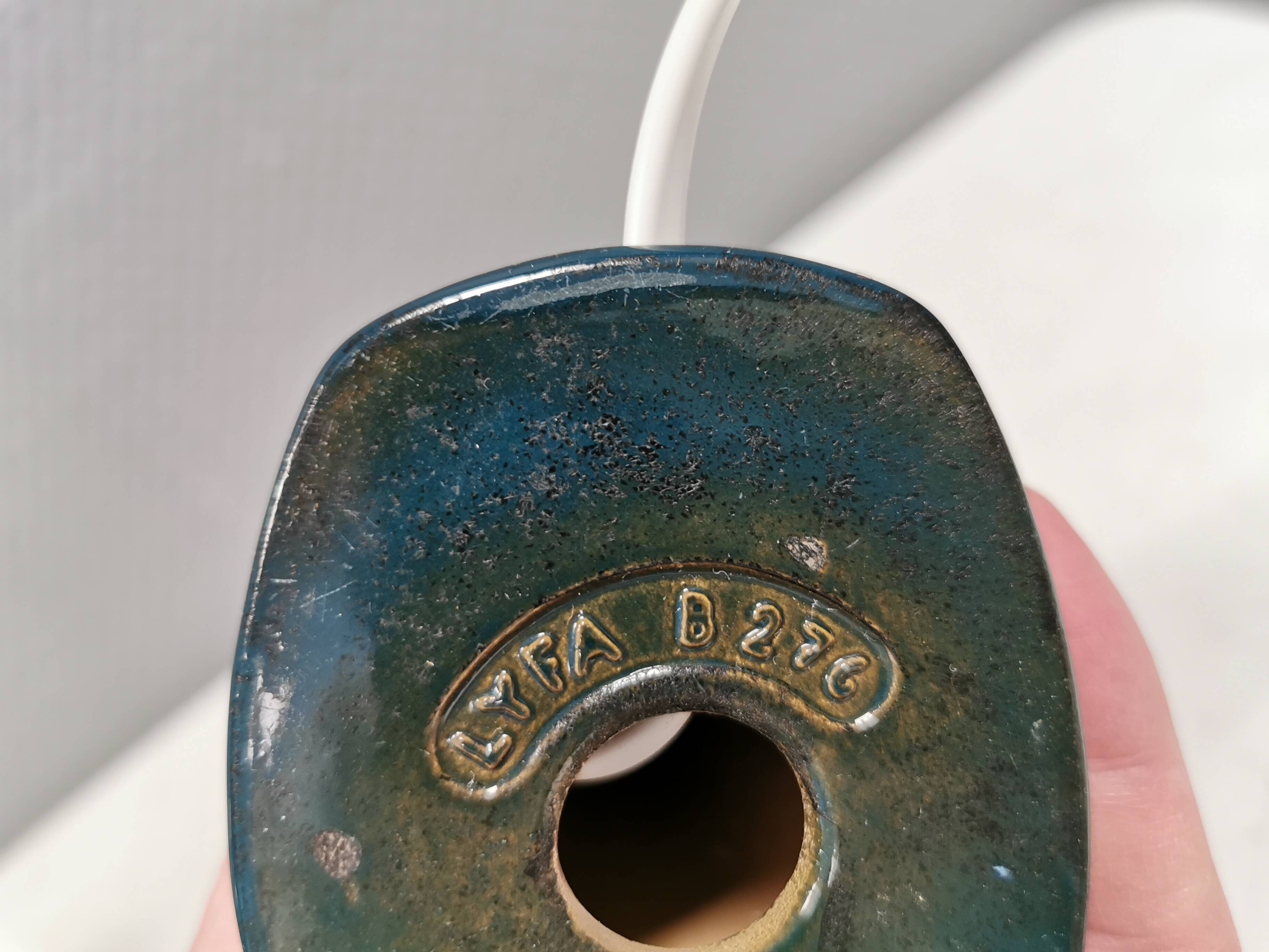 Small and rare LYFA ceramic table lamp, Denmark, 1970s.