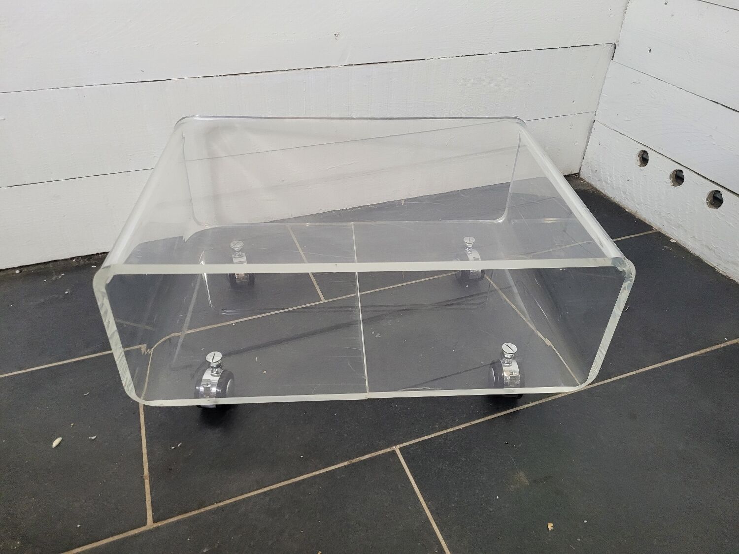 70s transparent plexiglass coffee table