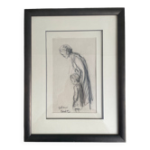 Dessin au fusain signé Roland Coudon