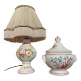 Clamecy - Colas Roger - Hand-painted earthenware lamp and candy box set