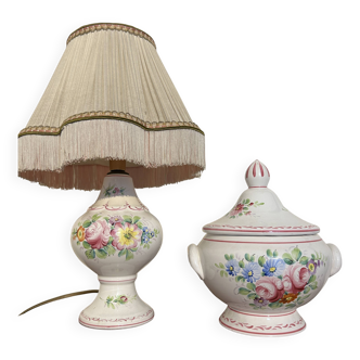 Clamecy - Colas Roger - Hand-painted earthenware lamp and candy box set