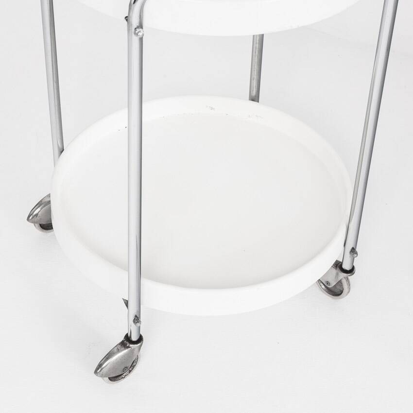 Vintage side table on casters. Chrome-plated iron and plastic. France, 1970s