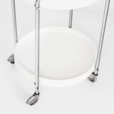 Vintage side table on casters. Chrome-plated iron and plastic. France, 1970s