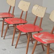Set of 4 Ton (Thonet) red wooden chairs from the 1960s.