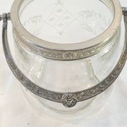 1900 glass cookie bucket engraved silver metal frame