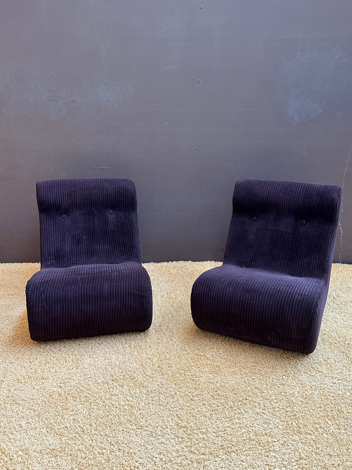 Pair of brown corduroy armchairs
