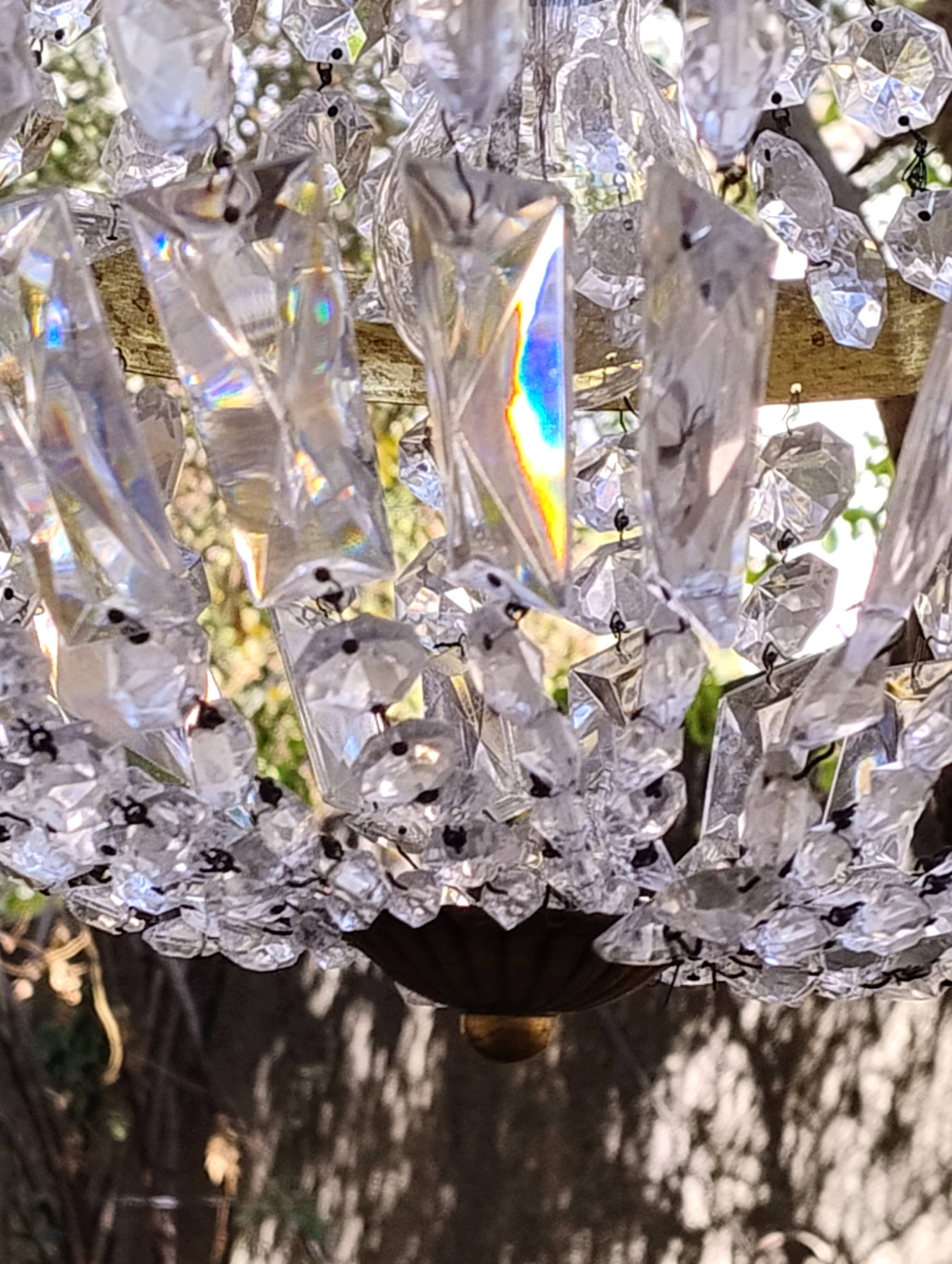 Lustre montgolfière ancien , grande taille, pampilles
