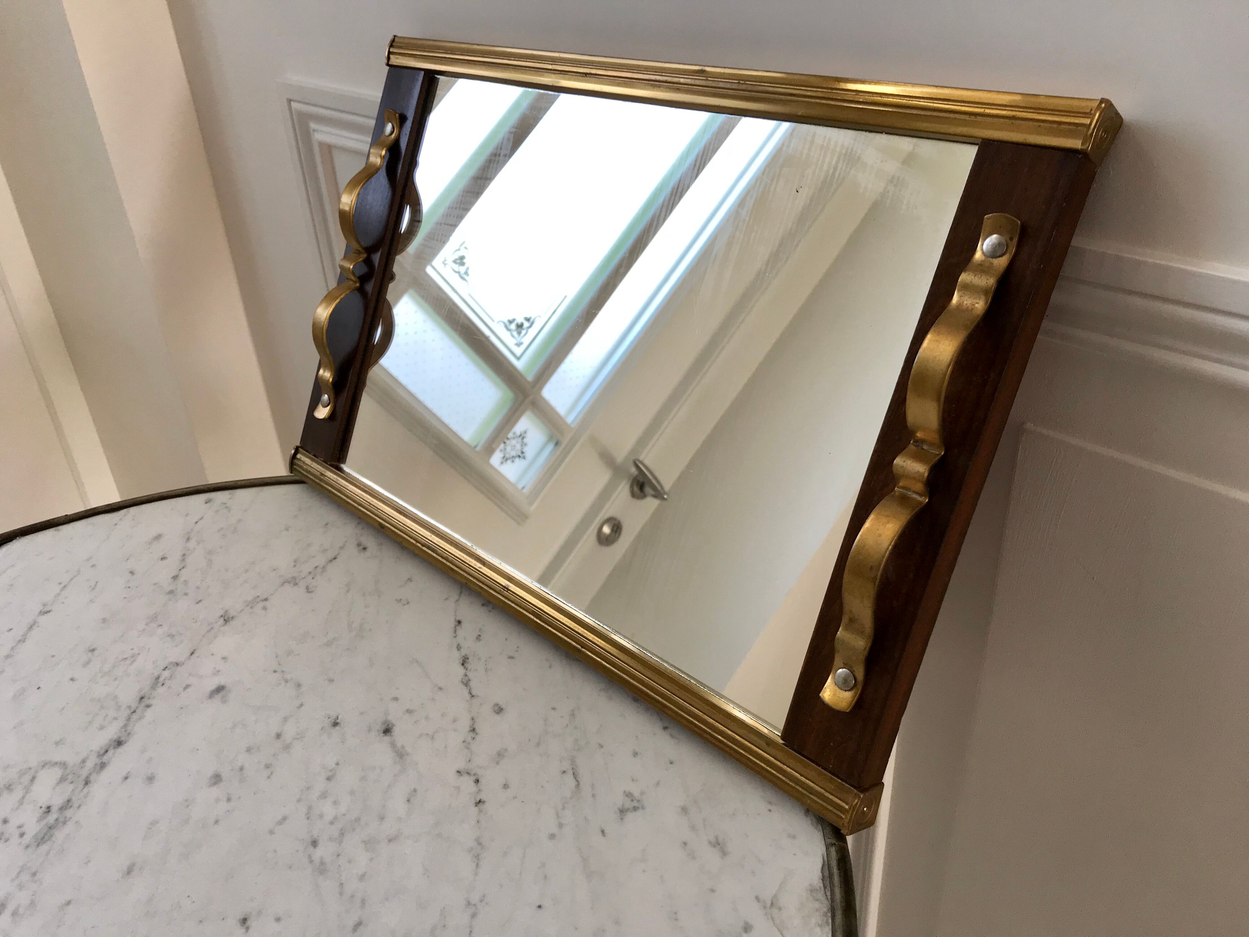 Art deco mirror top in wood and brass gilded 30s
