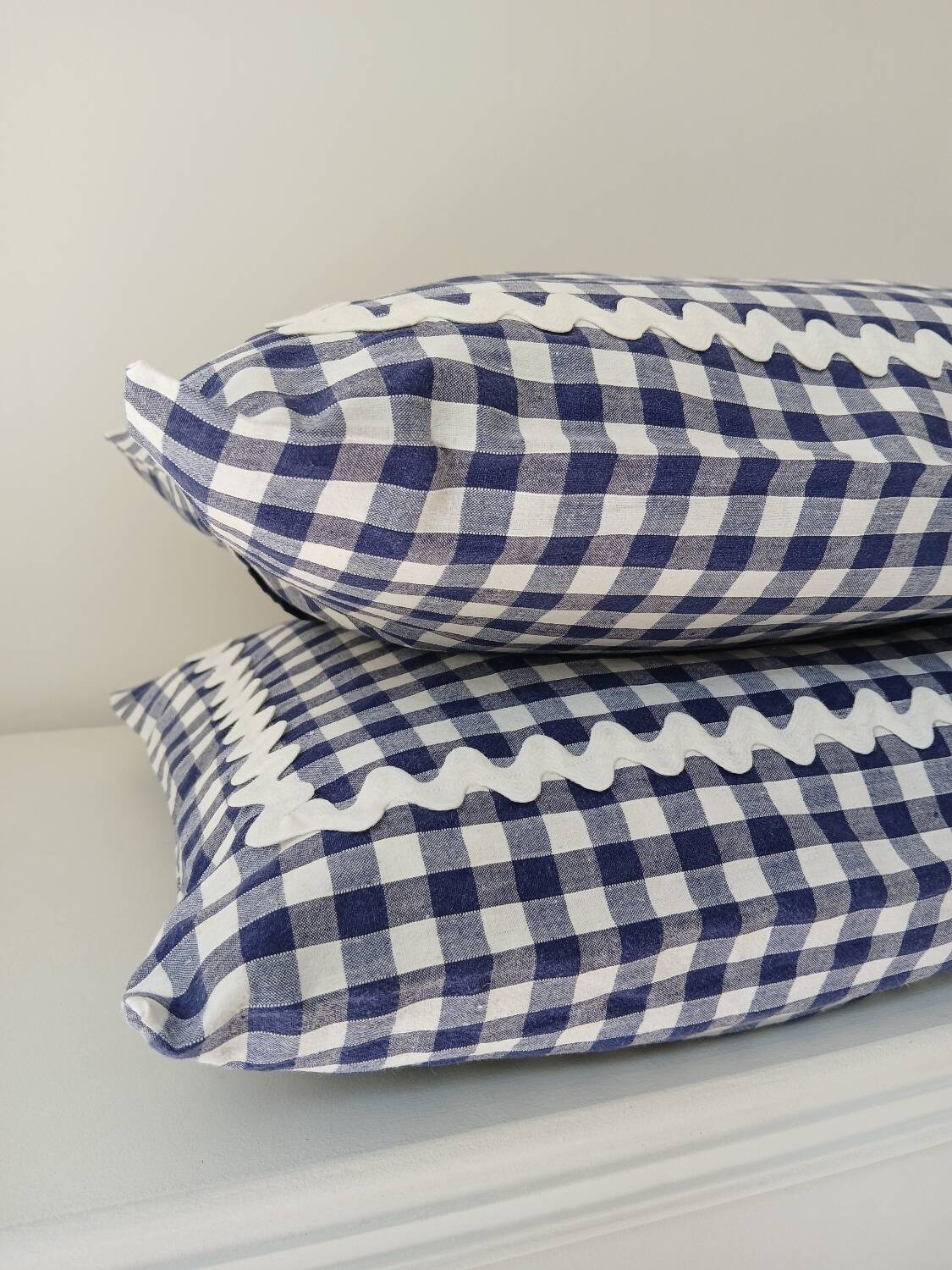 Set of 2 vintage cushions, blue gingham