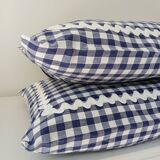 Set of 2 vintage cushions, blue gingham
