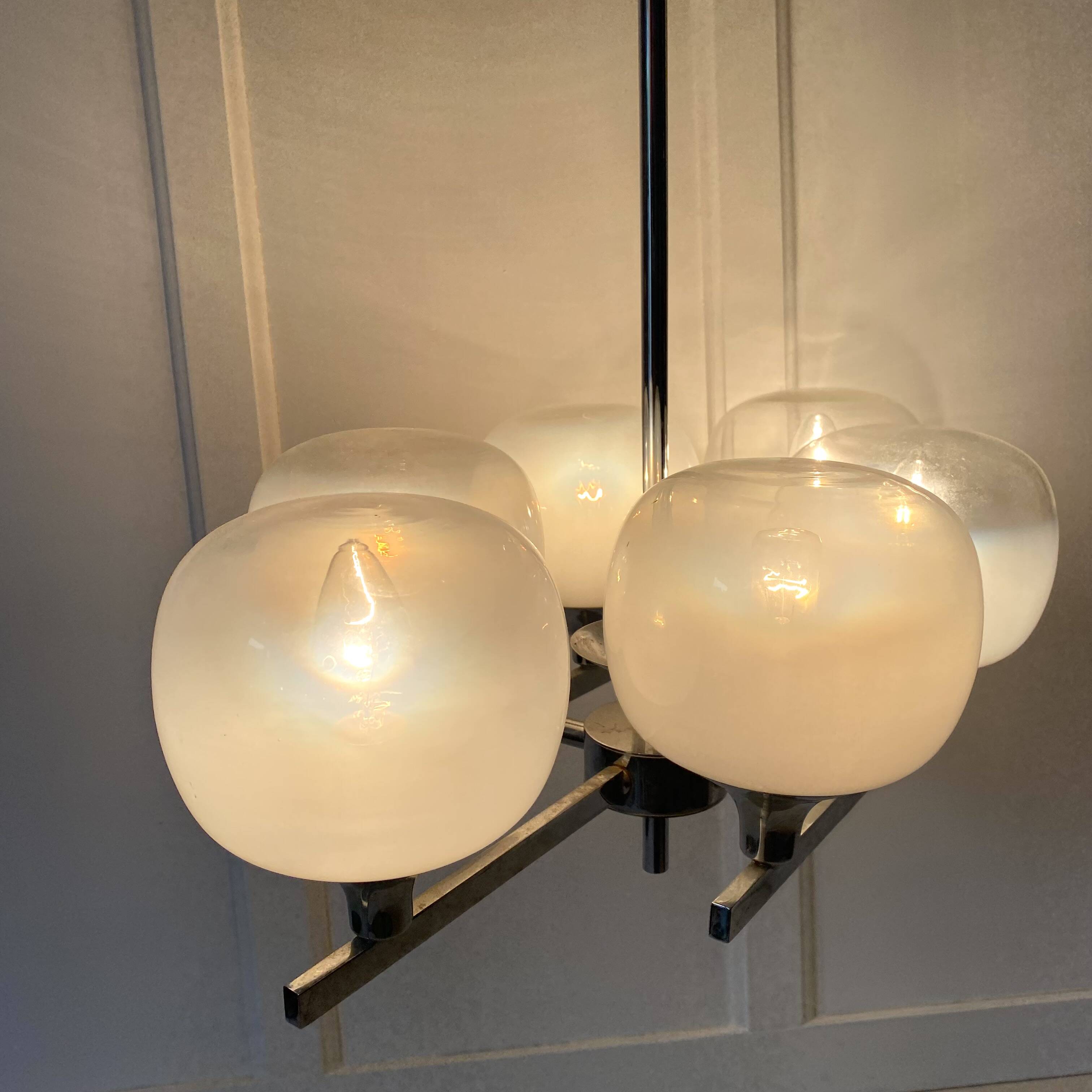 Space Age chandelier, Italian design, chrome and glass