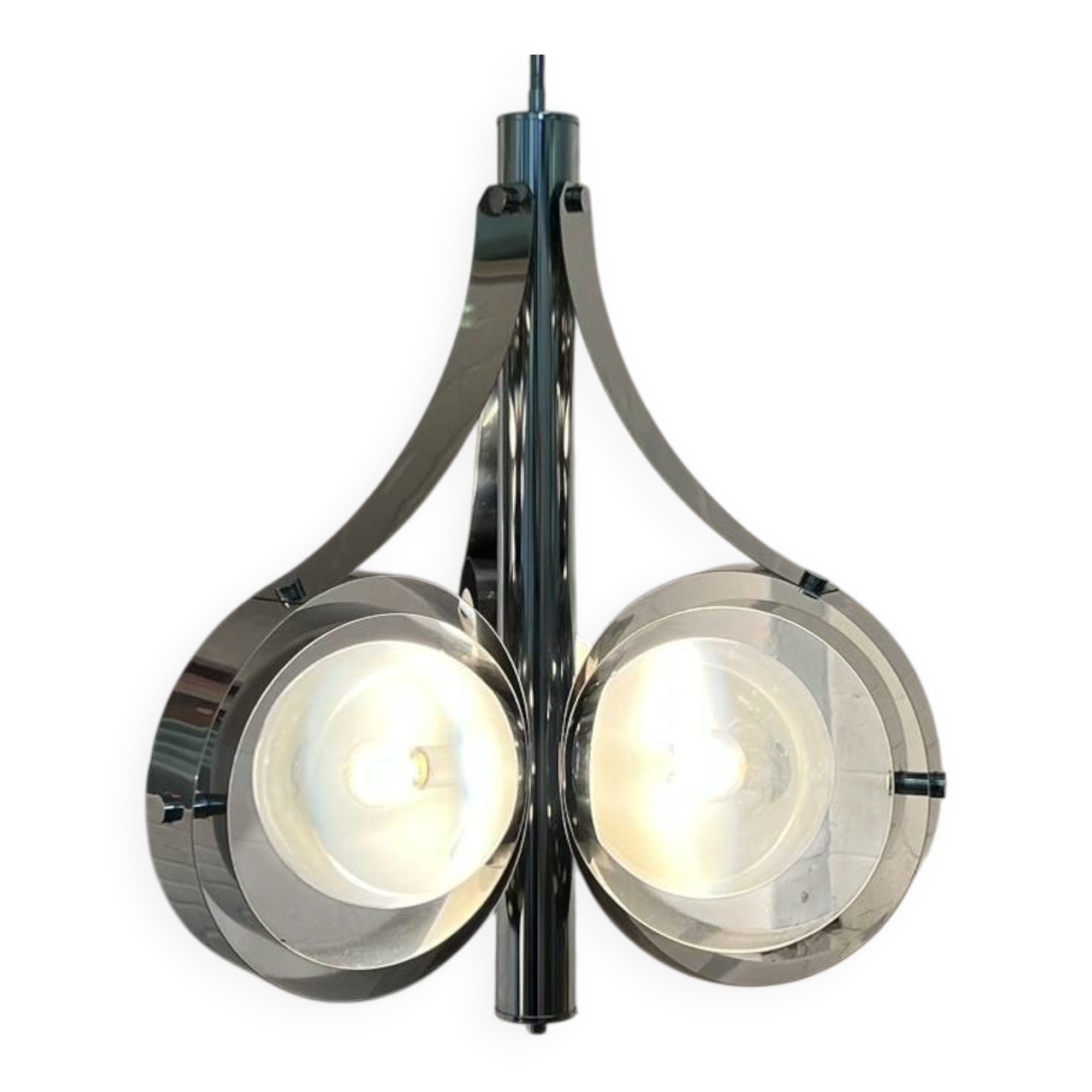 Vintage Space Age chrome and glass chandelier from the 1970s.