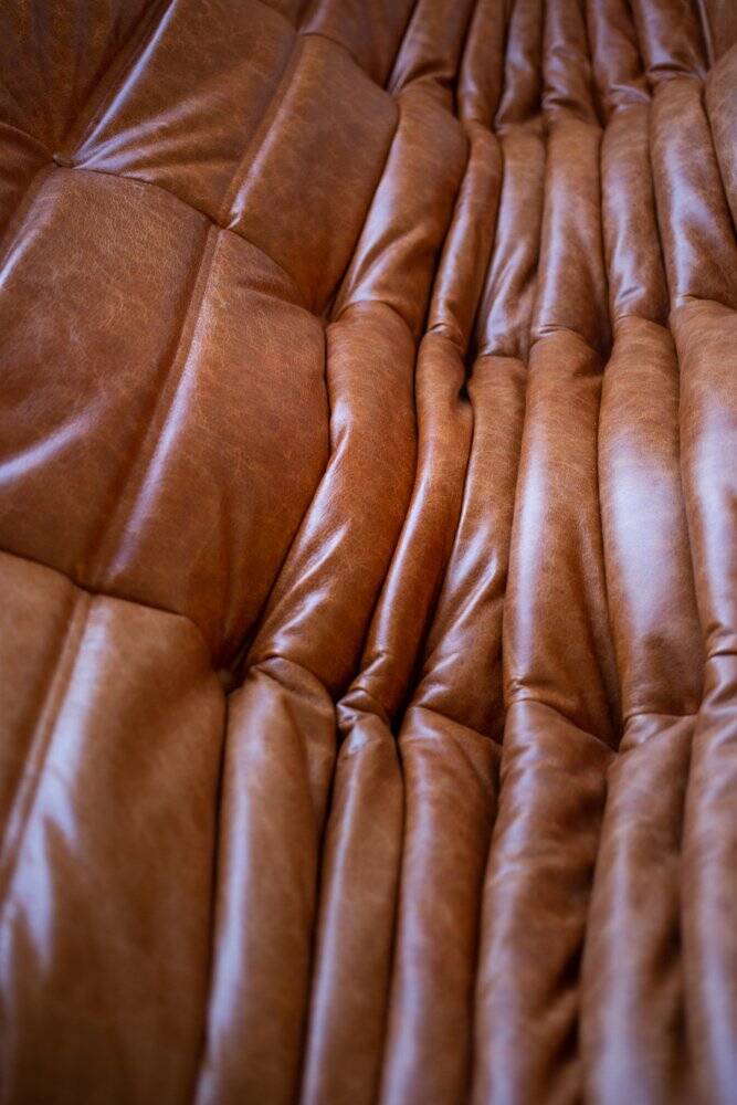 Ensemble de canapés Togo 2 et 3 places en cuir, attribués à Michel Ducaroy pour Ligne Roset