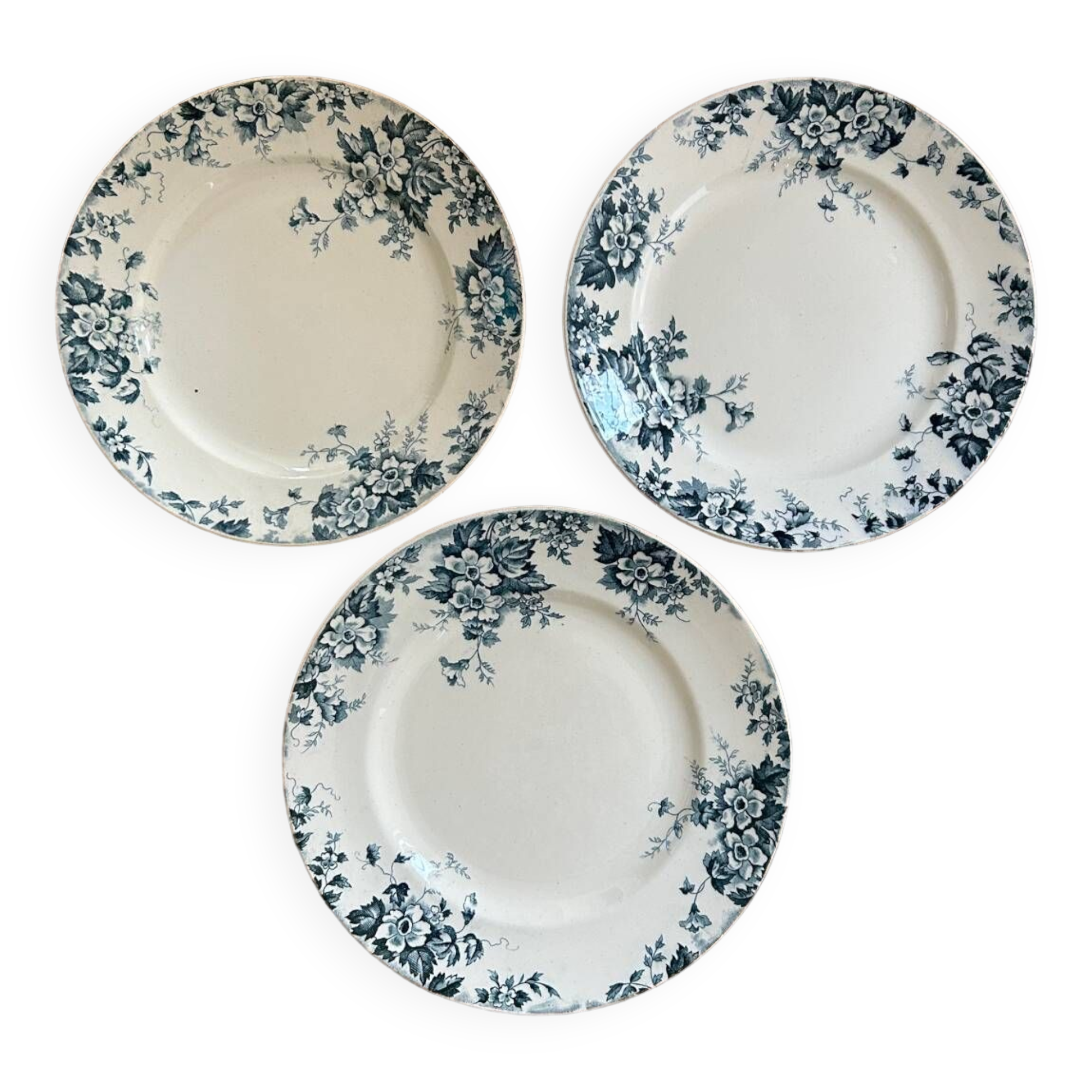 Series of 3 old flat plates “Terre de Fer”