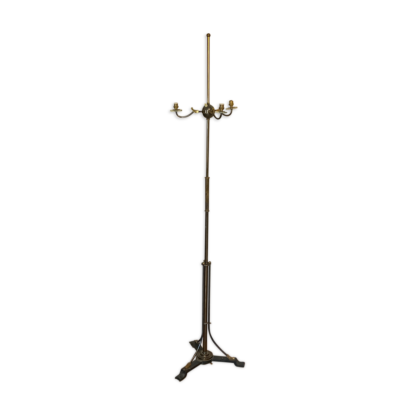 Lampadaire design bronze ,laqué noir et coupelle en verre