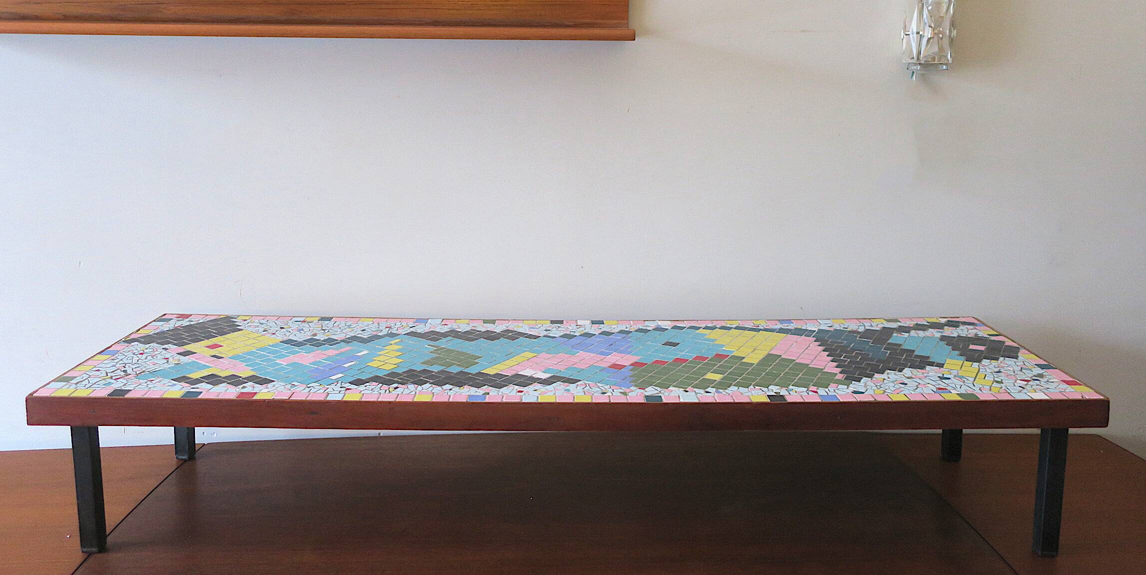Mid century ceramic tiled patchwork long and low coffee table, 1960s