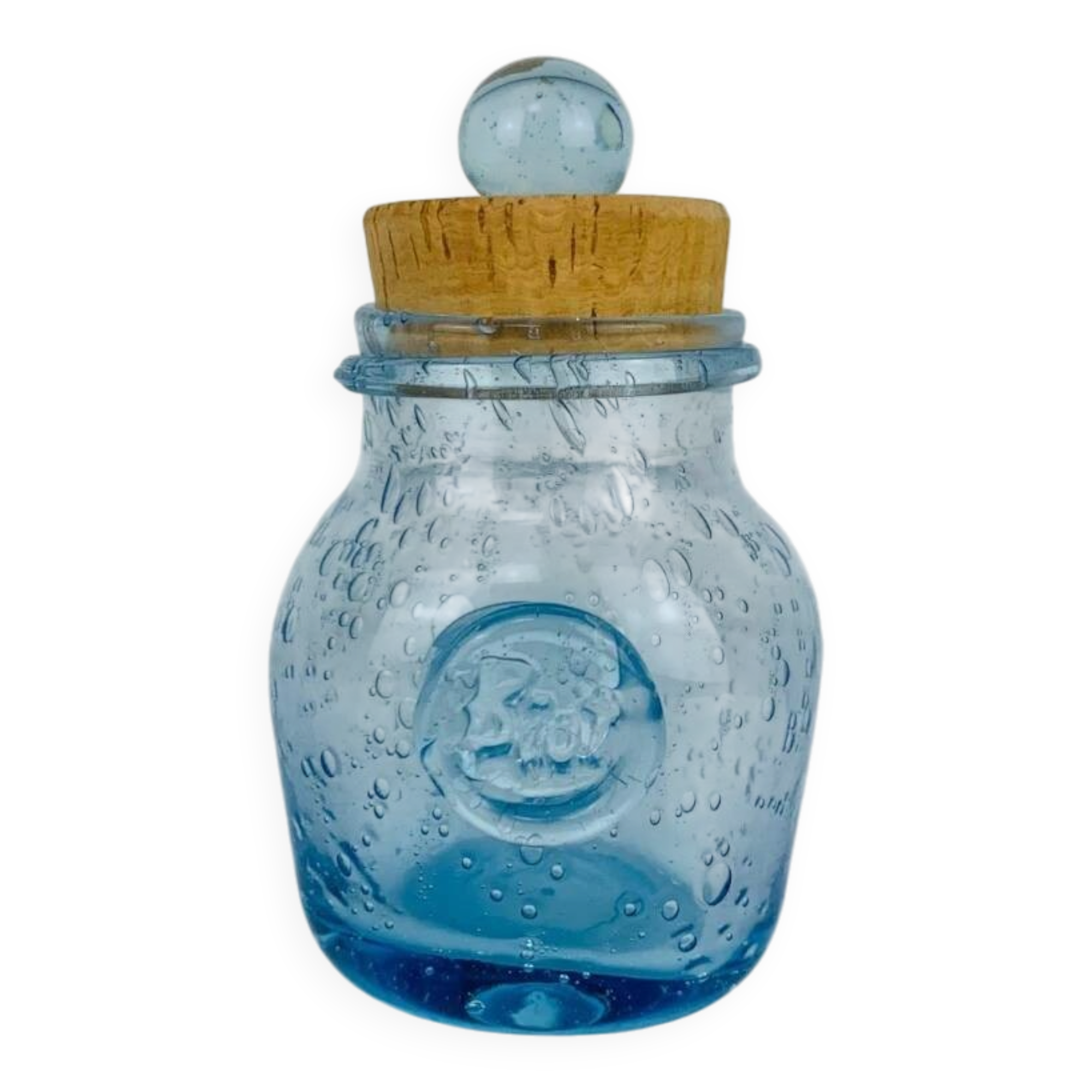 Bonbonnière verre bullé de Biot, bleu