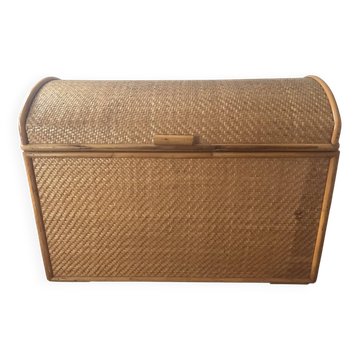Coffre/malle en rotin et bois des années 70-80
