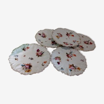 Set of 5 small flowered plates in Limoges porcelain