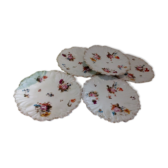 Set of 5 small flowered plates in Limoges porcelain