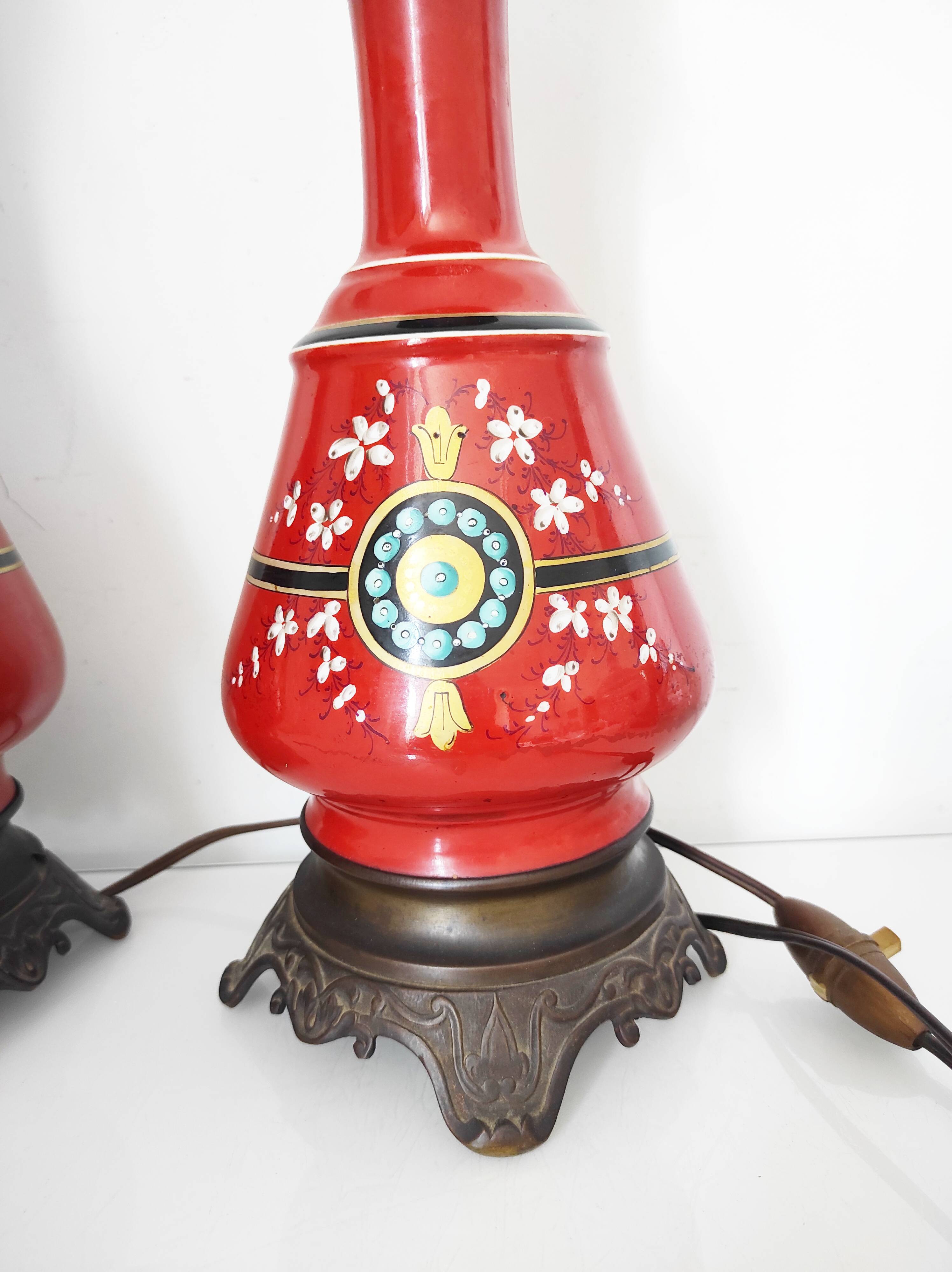 Paire de pieds de lampe rouges, 1900