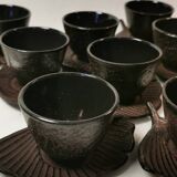 Set of 12 Asian Tea Cups and Saucers in Enameled Cast Iron