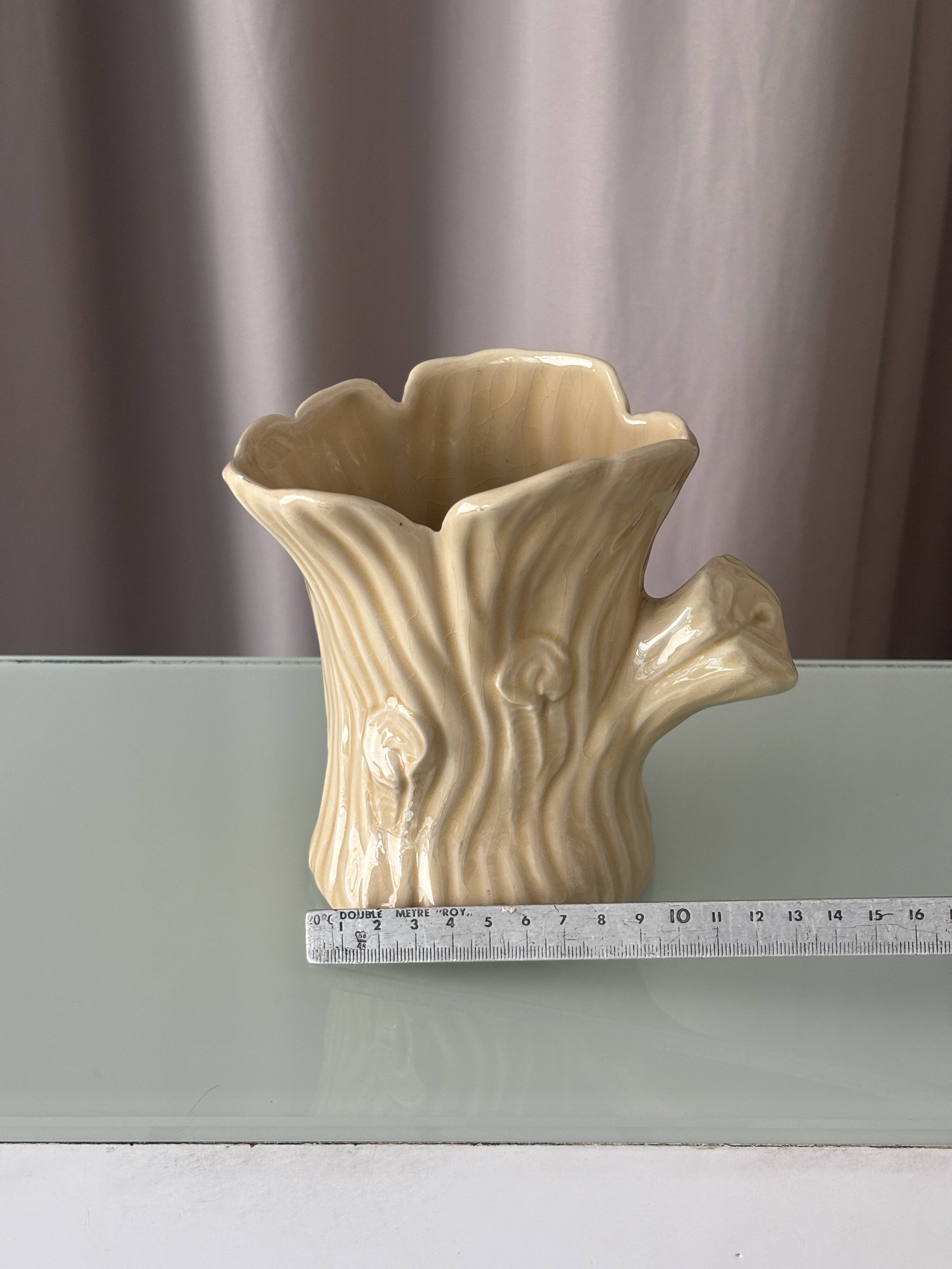 Vintage Italian Ceramic Tree Stump Vase – Bark Texture – Made in Italy