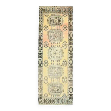 1970s Vintage Turkish Hand-Knotted Wool Cotton Orange Runner Rug 120x348