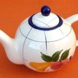 Coffee / teapot ball shape earthenware with fruit decoration